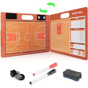 Basketball Dry Erase Board for Coaches, 16" x 11“ Double-Sided Coaching White Board Equipment Coach Gifts Accessories Includes 2 Markers, Mouthguard Whistle, Hook & Loop Tape Eraser
