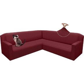 Arfntevss Corner Sectional Couch Covers L Shape Sofa Cover Magic Stretch Sectional Slipcover Set Feature Jacquard Design U Shaped Sofa Covers Living Room Soft Thickened Protector (Plain White, Large)