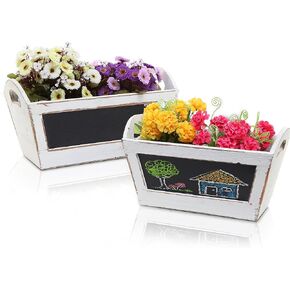 MyGift Vintage White Solid Wood Decorative Storage Boxes with Cut Out Handles, Decoration Box for Crafts, Toys, Toiletries, Small Nesting Organizer Crates with Chalkboard Panel, 2 Piece Set