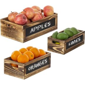 MyGift Rustic Burnt Wood Nesting Storage Bins with Chalkboard Panel and Cutout Handles, Decorative Farmhouse Wooden Stackable Open Top Boxes, 3 Piece Set