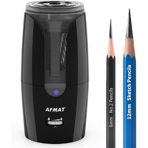 AFMAT Rechargeable Long Point Pencil Sharpener for Artist, Fast Sharpen & Auto Stop, 8-17mm Super Long Point, Electric Artist Pencil Sharpener for φ6-12mm Charcoal/Drawing/Sketching/Colored Pencils