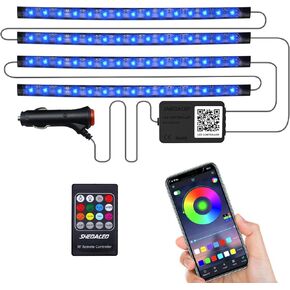 LED Car Lights with App Control, RGB Interior Car Lights with 16 Million Colors, Scene & Music Mode, 4PCS 60 LEDs Car Accessories, Car LED Lights Decor