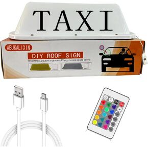 Taxi Sign Cab Top Light Roof Driver with USB Rechargeable Battery Magnetic Base Waterproof 24 Key IR Remote Controller Colorful Light White Shell