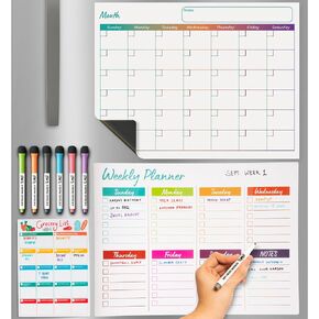 Magnetic Calendar for Fridge Set of 3 17"x13" Fridge Calendar Dry Erase, Weekly Planner Magnetic Fridge to-do List Family Calendar | Includes 6 Dry Erase Pens by Mommy Marvel