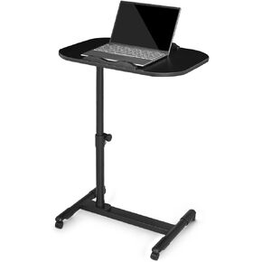 MoNiBloom Rolling Mobile Standing Desk 360° Rotatable Panel Adjustable Height 59''-89'' Portable Overbed Laptop Sofa Table Cart with Wheels for Offices Home Medical, Black