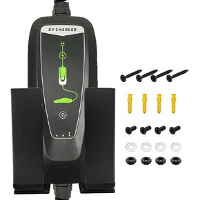 EV Charger Holder - Enduring Metal EV Charging Box Holder Adjustable for Different Size EV Mobile Charger Controller, Black Wall Mount Bracket Fit Max Size 4.76x2.95 Inches