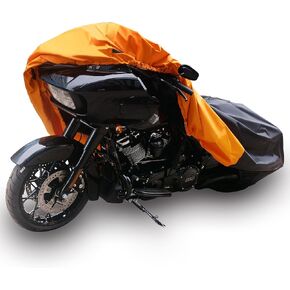 Moto Universal Ultimate Waterproof Motorcycle Cover Outdoor Storage Heavy Duty Durable All Weather All Season Rain Sun Protection Night Reflective Lockholes Full Dressers Tourers Extra Large
