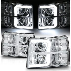 المصابيح الأمامية لجهاز العرض L Tube Bar من M-AUTO متوافقة مع موديلات 07 08 09 10 11 12 13 Chevy Silverado 1500/07-14 Silverado 2500 3500 & HD، مجموعة مصابيح إضاءة الرأس L+R in Kuwait