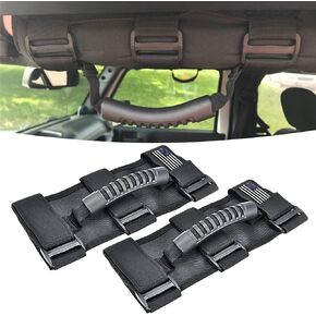 Miytsya 2 Pack Roll Bar Grab Handles Grip Handles, 3 Straps Fixed American Flag Pattern Car Interior Roof Handles Strap, Compatible with Jeep Wrangler TJ YJ JK, for 1987-2022 Models (Black)
