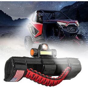 kemimoto UTV Roll Bar Grab Handle with Dome Light, Fits 1.75-2 inch Roll Bar Compatible with Polaris Slingshot RZR Ranger Can Am X3 Kawasaki Pioneer Talon Wildcat, 1 Pack Paracord Handle Grip Red