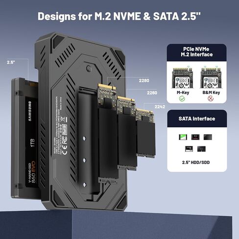 حاوية Unitek M.2 NVMe SSD USB C 3.2 10Gbps UASP Trim Pcie محول القرص الصلب/قارئ خارجي من النوع C SATA يدعم حجم المفاتيح M 2242 /2260/2280 SSD ومحرك أقراص الحالة الصلبة SATA 2.5 بوصة in Saudi Arabia