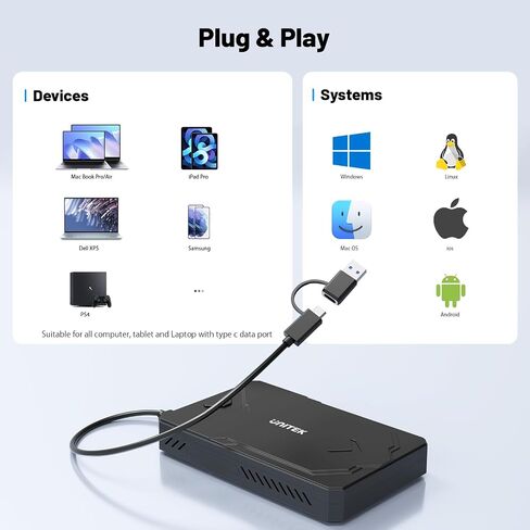 حاوية Unitek M.2 NVMe SSD USB C 3.2 10Gbps UASP Trim Pcie محول القرص الصلب/قارئ خارجي من النوع C SATA يدعم حجم المفاتيح M 2242 /2260/2280 SSD ومحرك أقراص الحالة الصلبة SATA 2.5 بوصة in Saudi Arabia