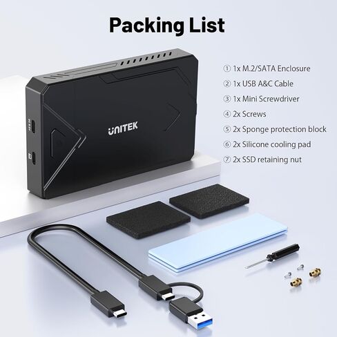 حاوية Unitek M.2 NVMe SSD USB C 3.2 10Gbps UASP Trim Pcie محول القرص الصلب/قارئ خارجي من النوع C SATA يدعم حجم المفاتيح M 2242 /2260/2280 SSD ومحرك أقراص الحالة الصلبة SATA 2.5 بوصة in Saudi Arabia