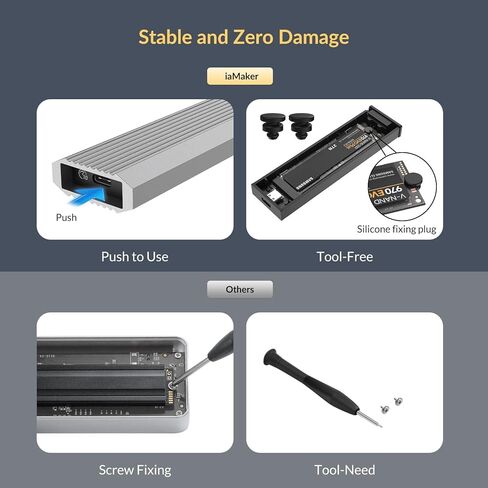حاوية M.2 NVME SSD، حاوية USB 3.2 Gen 2 10 جيجابت في الثانية خالية من الأدوات M.2 SSD، حافظة M.2 NVMe SSD خارجية من الألومنيوم، تدعم UASP Trim لـ PCIe M-Key/B+M Key 2230/2242/2260/2280 (حتى 4 تيرابايت) in Kuwait