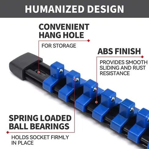 Socket Organizer 9Pcs Socket Holder Kit 1/4 inch, 3/8 inch And 1/2 inch Heavy Duty Socket Racks Premium Quality Socket Clip Rail Holder Tool Organizers (Black, Blue & Red) in Saudi Arabia
