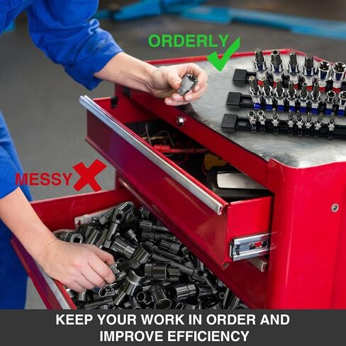 Socket Organizer 9Pcs Socket Holder Kit 1/4 inch, 3/8 inch And 1/2 inch Heavy Duty Socket Racks Premium Quality Socket Clip Rail Holder Tool Organizers (Black, Blue & Red) in Saudi Arabia