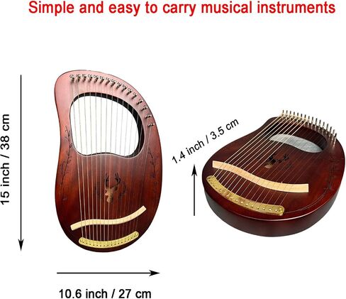Lyre Harp، 16 خيطًا معدنيًا، جسم الماهوجني بالكامل مصنوع بدون وصلات، أداة سهلة الحمل، مع أوتار احتياطية، حقيبة، مختارات، رافعة ضبط، دليل الموسيقى (لون السجل) in Saudi Arabia