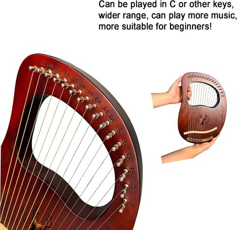 Lyre Harp، 16 خيطًا معدنيًا، جسم الماهوجني بالكامل مصنوع بدون وصلات، أداة سهلة الحمل، مع أوتار احتياطية، حقيبة، مختارات، رافعة ضبط، دليل الموسيقى (لون السجل) in Saudi Arabia