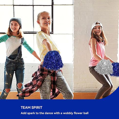 30 قطعة من كرات التشجيع من رقائق معدنية معدنية مع مقبض بلاستيكي، كرات تشجيع باللون الأزرق والفضي لفريق الرياضة والحفلات الراقصة in Kuwait