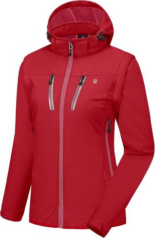 Little Donkey Andy Women's Lightweight Softshell Jacket with Detachable Sleeves and Hood, Windbreaker for Hiking Golf Red X-Large in Saudi Arabia