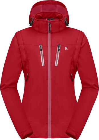 Little Donkey Andy Women's Lightweight Softshell Jacket with Detachable Sleeves and Hood, Windbreaker for Hiking Golf Red X-Large in Saudi Arabia