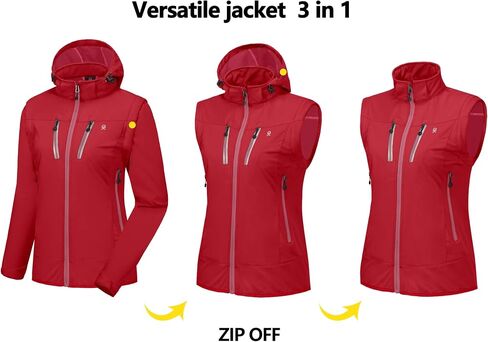 Little Donkey Andy Women's Lightweight Softshell Jacket with Detachable Sleeves and Hood, Windbreaker for Hiking Golf Red X-Large in Saudi Arabia