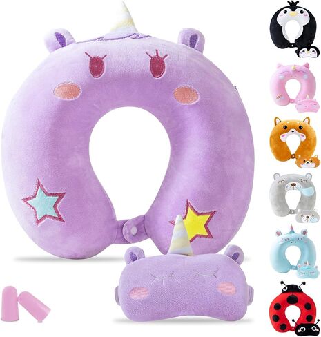 Travel Pillow for Kids Adult Cute Neck Pillow for Traveling Memory Foam Airplane Pillow with Sleep Mask Animal Flight Pillow Head Rest Neck Support for Cars Long Flights in Saudi Arabia