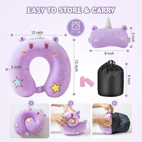 Travel Pillow for Kids Adult Cute Neck Pillow for Traveling Memory Foam Airplane Pillow with Sleep Mask Animal Flight Pillow Head Rest Neck Support for Cars Long Flights in Saudi Arabia