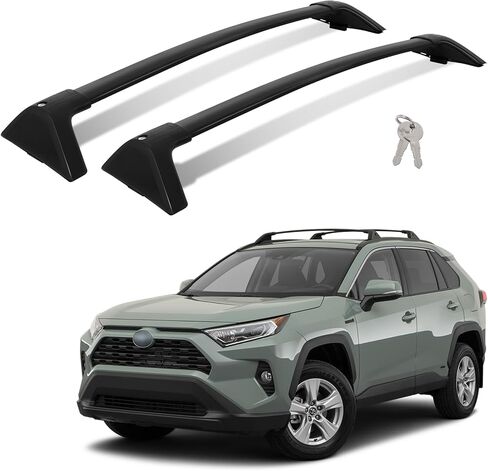 قضبان متقاطعة لحامل السقف شديدة التحمل بوزن 260 رطل متوافقة مع Toyota RAV4 2019-2024 LE XLE XSE المحدودة من الألومنيوم الهجين العارضة المضادة للسرقة آلية قفل معدنية سوداء in Kuwait