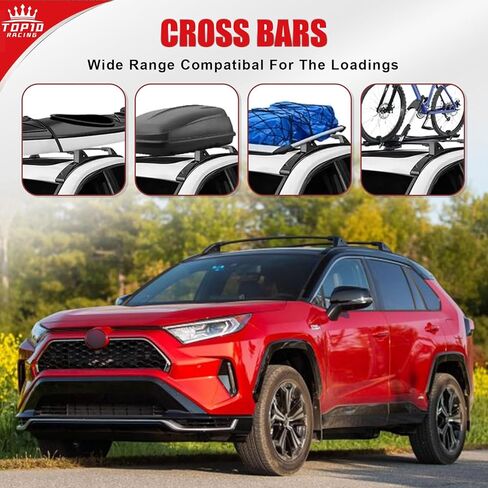 قضبان متقاطعة لحامل السقف شديدة التحمل بوزن 260 رطل متوافقة مع Toyota RAV4 2019-2024 LE XLE XSE المحدودة من الألومنيوم الهجين العارضة المضادة للسرقة آلية قفل معدنية سوداء in Kuwait