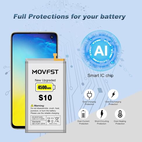 Replacement Battery for Samsung Galaxy S10,4500mAh High Capacity Battery Fit for Samsung Galaxy S10 Model SM-G973F/U/W/X/N/U1, SM-G9730, SCV41, SM-G973C with Repair Tool Kits,EB-BG973ABU in Kuwait