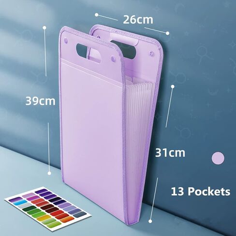1 Pack Portable A4 Size 13 Pockets Solid Color Vertical Expanding File Folder Accordion File Organizer with Double Snap Button,1sheet 27 Colors Index Stickers and 168pcs White Writable Labels (Green) in Kuwait