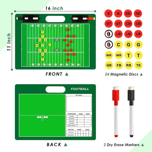 لوحة تدريب كرة القدم المغناطيسية للمسح الجاف من Keweis، لوحة بيضاء لتدريب كرة القدم على الوجهين، لوحة بيضاء للمسح الجاف مع 24 مغناطيسًا وأقلام تحديد، معدات تدريب كرة القدم، هدية للمدرب in Kuwait