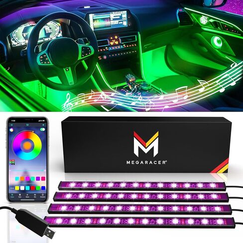 مصابيح LED Mega Racer للجزء الداخلي للسيارة - 48 شريحة LED RGB أكثر من 16 مليون لون قابل للتخصيص، ومزامنة الموسيقى و27 تأثيرًا مقاومًا للماء، متوافق مع iPhone Android الذي يمكن التحكم فيه عن طريق التطبيق، USB DC 12V in Saudi Arabia