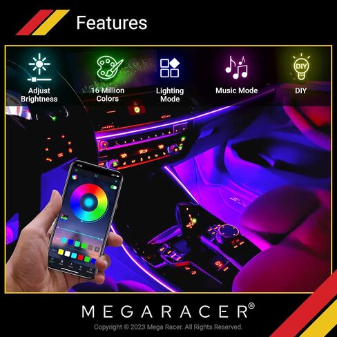 مصابيح LED Mega Racer للجزء الداخلي للسيارة - 48 شريحة LED RGB أكثر من 16 مليون لون قابل للتخصيص، ومزامنة الموسيقى و27 تأثيرًا مقاومًا للماء، متوافق مع iPhone Android الذي يمكن التحكم فيه عن طريق التطبيق، USB DC 12V in Saudi Arabia