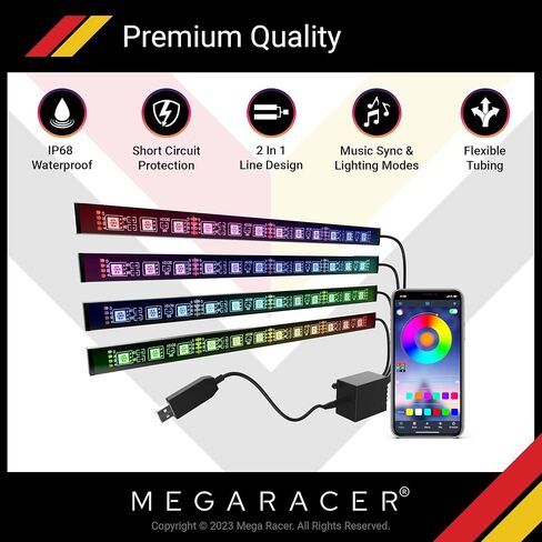 مصابيح LED Mega Racer للجزء الداخلي للسيارة - 48 شريحة LED RGB أكثر من 16 مليون لون قابل للتخصيص، ومزامنة الموسيقى و27 تأثيرًا مقاومًا للماء، متوافق مع iPhone Android الذي يمكن التحكم فيه عن طريق التطبيق، USB DC 12V in Saudi Arabia