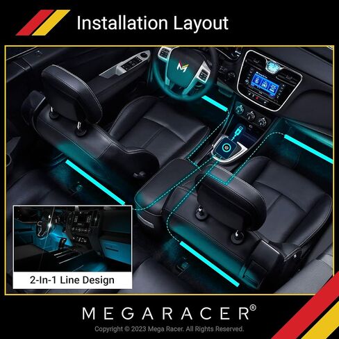 مصابيح LED Mega Racer للجزء الداخلي للسيارة - 48 شريحة LED RGB أكثر من 16 مليون لون قابل للتخصيص، ومزامنة الموسيقى و27 تأثيرًا مقاومًا للماء، متوافق مع iPhone Android الذي يمكن التحكم فيه عن طريق التطبيق، USB DC 12V in Saudi Arabia