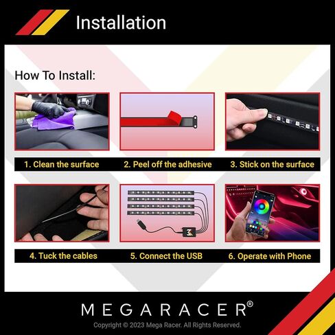 مصابيح LED Mega Racer للجزء الداخلي للسيارة - 48 شريحة LED RGB أكثر من 16 مليون لون قابل للتخصيص، ومزامنة الموسيقى و27 تأثيرًا مقاومًا للماء، متوافق مع iPhone Android الذي يمكن التحكم فيه عن طريق التطبيق، USB DC 12V in Saudi Arabia