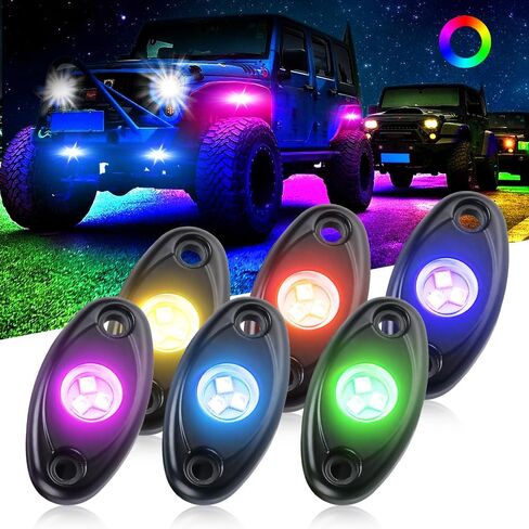 6Pods RGB Led Rock Lights, Automotive Neon Accent Light Kits Aluminium Housing Waterproof Strobe Rock Lights for Trucks, Motorbikes, Boats, ATVs, UTVs in Kuwait