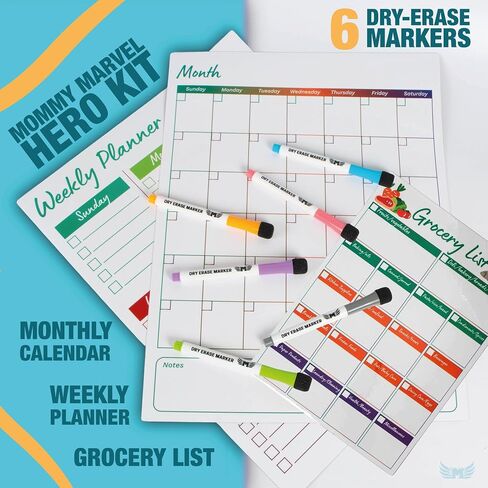 Magnetic Calendar for Fridge Set of 3 17"x13" Fridge Calendar Dry Erase, Weekly Planner Magnetic Fridge to-do List Family Calendar | Includes 6 Dry Erase Pens by Mommy Marvel in Saudi Arabia