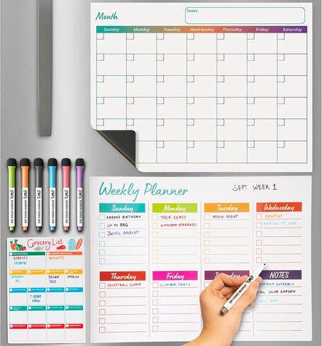 Magnetic Calendar for Fridge Set of 3 17"x13" Fridge Calendar Dry Erase, Weekly Planner Magnetic Fridge to-do List Family Calendar | Includes 6 Dry Erase Pens by Mommy Marvel in Saudi Arabia