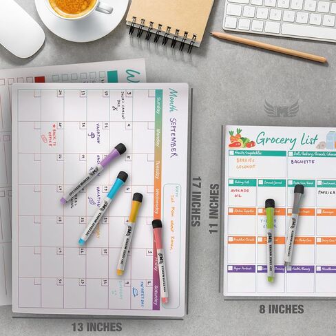 Magnetic Calendar for Fridge Set of 3 17"x13" Fridge Calendar Dry Erase, Weekly Planner Magnetic Fridge to-do List Family Calendar | Includes 6 Dry Erase Pens by Mommy Marvel in Saudi Arabia