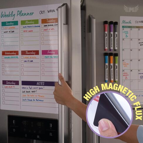Magnetic Calendar for Fridge Set of 3 17"x13" Fridge Calendar Dry Erase, Weekly Planner Magnetic Fridge to-do List Family Calendar | Includes 6 Dry Erase Pens by Mommy Marvel in Saudi Arabia