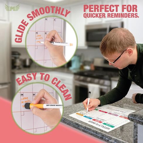 Magnetic Calendar for Fridge Set of 3 17"x13" Fridge Calendar Dry Erase, Weekly Planner Magnetic Fridge to-do List Family Calendar | Includes 6 Dry Erase Pens by Mommy Marvel in Saudi Arabia