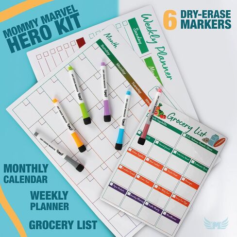 Magnetic Calendar for Fridge Set of 3 17"x13" Fridge Calendar Dry Erase, Weekly Planner Magnetic Fridge to-do List Family Calendar | Includes 6 Dry Erase Pens by Mommy Marvel in Saudi Arabia