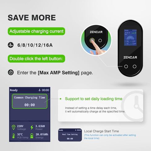 شاحن EV المستوى 1 16A NEMA 5-15 25FT محطة شحن السيارة الكهربائية المحمولة EVSE D (SAE J1722، أمبير قابل للتعديل، تأخير الوقت) in Kuwait