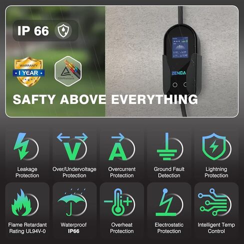 شاحن EV المستوى 1 16A NEMA 5-15 25FT محطة شحن السيارة الكهربائية المحمولة EVSE D (SAE J1722، أمبير قابل للتعديل، تأخير الوقت) in Kuwait