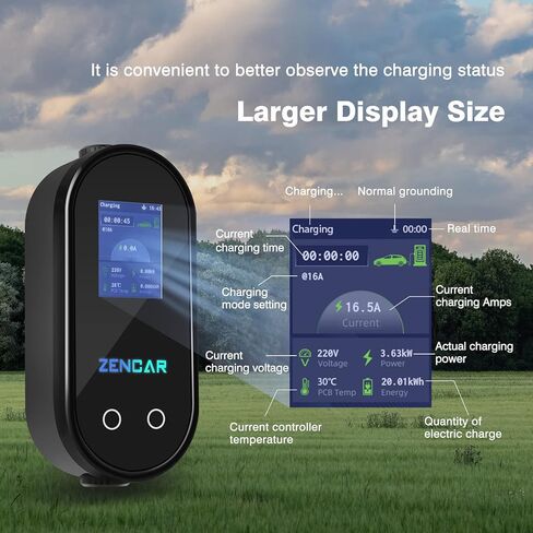 شاحن EV المستوى 1 16A NEMA 5-15 25FT محطة شحن السيارة الكهربائية المحمولة EVSE D (SAE J1722، أمبير قابل للتعديل، تأخير الوقت) in Kuwait