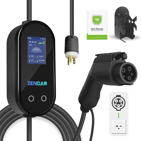 شاحن EV المستوى 1 16A NEMA 5-15 25FT محطة شحن السيارة الكهربائية المحمولة EVSE D (SAE J1722، أمبير قابل للتعديل، تأخير الوقت) in Kuwait