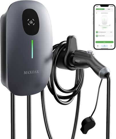 MAXOAK Electric Vehicle Charger - Adjustable 16A to 50A Output Current, Level 2, 240V, Hardwired, CSA Certified & NEMA Type 4, Smart APP Control, Compatible with All EV Brands in Kuwait